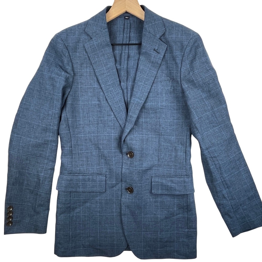 J.Crew Thompson Men 34R Blue Plaid 100% Linen Blazer Sport Coat BX234 NWT